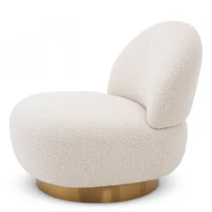 Luxury Swivel Armchair White / Brass 87 x 102 x H. 85 cm - Living Room & Hotel Furniture Side View by Luxury Group International