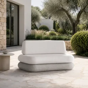 Luxury Armless Outdoor Lounge Sofa with Solid Concrete Base - Luxury Hotel Furniture Front View by Luxury Group International