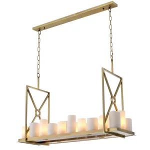 Luxury Art Deco Linear Chandelier in Brushed Brass Gold with Frosted Cylinders Detail View by Luxury Group International