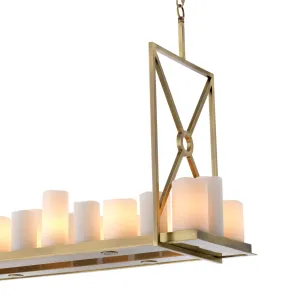 Luxury Art Deco Linear Chandelier in Brushed Brass Gold with Frosted Cylinders Detail View by Luxury Group International