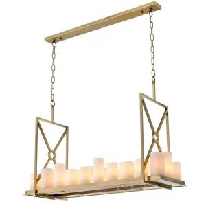 Luxury Art Deco Linear Chandelier in Brushed Brass Gold with Frosted Cylinders by Luxury Group International