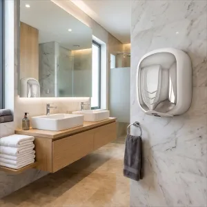 Luxury Automatic Eco-Jet Hand Dryer with UV-C Sanitisation & Blue LED Illumination Lifestyle View by Luxury Group International