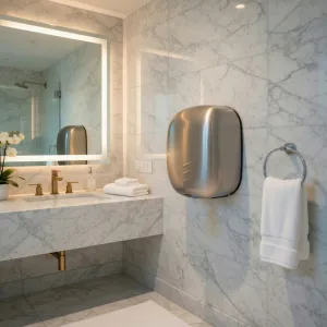 Luxury Automatic Eco-Jet Hand Dryer with UV-C Sanitisation & Blue LED Illumination Lifestyle View by Luxury Group International