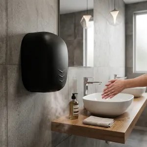 Luxury Automatic Eco-Jet Hand Dryer with UV-C Sanitisation & Blue LED Illumination Lifestyle View by Luxury Group International