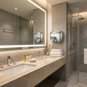 Luxury Automatic Hand Dryer with Anti-Vandal Stainless Steel Body Lifestyle View by Luxury Group International