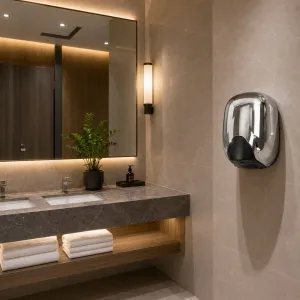 Luxury Automatic Hand Dryer with Eco-Jet Technology & Blue LED Illumination System Lifestyle View by Luxury Group International