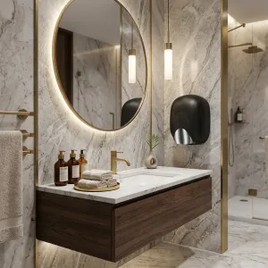 Luxury Automatic Hand Dryer with Eco-Jet Technology & Blue LED Illumination System Lifestyle View by Luxury Group International