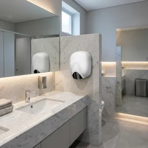 Luxury Automatic Hand Dryer with Eco-Jet Technology & Blue LED Illumination System Lifestyle View by Luxury Group International