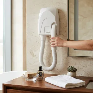 Luxury Automatic Hotel Hair Dryer with Flexible Hose & Integrated Shaver Socket Lifestyle View by Luxury Group International