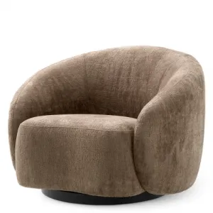 Luxury Avelin Brown Fabric Black Base Swivel Chair Front View by Luxury Group International