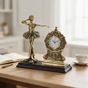 Luxury Ballerina Figurine Bronze Table Clock with Ornate Scrollwork - Luxury Bronze Sculpture Lifestyle View by Luxury Group International