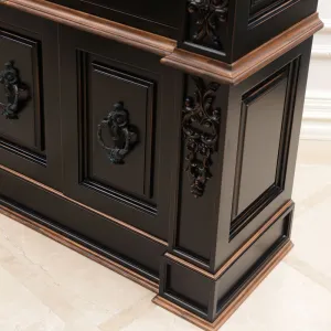 Luxury Baroque Arched Glass Display Cabinet with Carved Floral Detailing & Lower Storage Panel Bottom View by Luxury Group International
