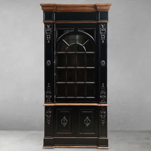 Luxury Baroque Arched Glass Display Cabinet with Carved Floral Detailing & Lower Storage Panel Front View by Luxury Group International