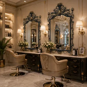 Luxury Baroque Bronze Crown Wall Mirror with Foliate Scrollwork - Baroque Mirrors Lifestyle View by Luxury Group International