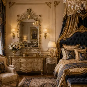 Luxury Baroque Bronze Crown Wall Mirror with Foliate Scrollwork - Baroque Mirrors Lifestyle View by Luxury Group International