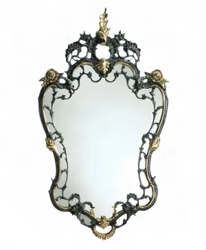 Luxury Baroque Bronze Openwork Cartouche Wall Mirror with Floral Crown Crest - Baroque Mirrors by Luxury Group International