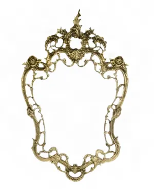 Luxury Baroque Bronze Openwork Cartouche Wall Mirror with Floral Crown Crest - Baroque Mirrors by Luxury Group International