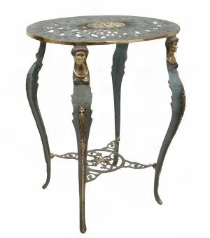 Luxus Barocker Bronze-Runder Beistelltisch mit Durchbrochenem Blumenrosetten-Top & Figürlichen Beinen von Luxury Group International