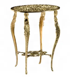 Luxus Barocker Bronze-Runder Beistelltisch mit Durchbrochenem Blumenrosetten-Top & Figürlichen Beinen von Luxury Group International