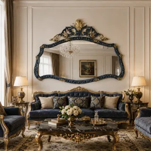 Luxury Baroque Bronze Serpentine Wall Mirror with Foliate Crest - Baroque Mirrors Lifestyle View by Luxury Group International