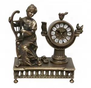 Reloj de Mesa Barroco de Bronce de Lujo con Jugadora de Lira y Pájaros Esculpidos por Luxury Group International