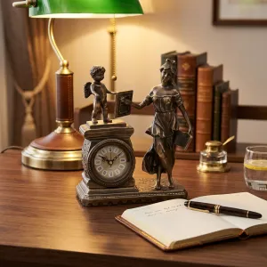 Reloj de Mesa de Bronce Barroco de Lujo con Figuras de Madre y Ángel Vista lifestyle por Luxury Group International