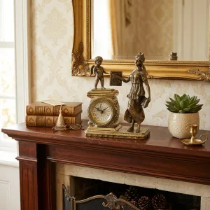 Reloj de Mesa de Bronce Barroco de Lujo con Figuras de Madre y Ángel Vista lifestyle por Luxury Group International