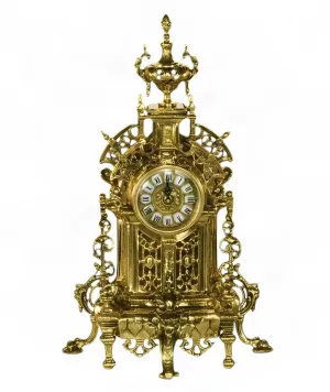 Luxury Baroque Bronze Table Clock with Ornate Urn Crest and Lattice Panels by Luxury Group International