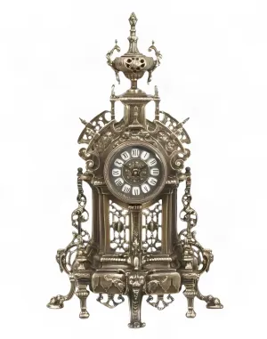 Luxury Baroque Bronze Table Clock with Ornate Urn Crest and Lattice Panels by Luxury Group International