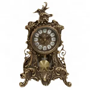 Luxury Baroque Bronze Table Clock with Pendulum and Roman Numeral Dial - Luxury Home Accessories Front View by Luxury Group International