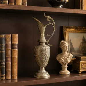 Luxus Barock Bronzevase mit Kannenhals, Ornamentaler Reliefverzierung & Rundem Sockel - Luxusvasen Lifestyle-Ansicht von Luxury Group International