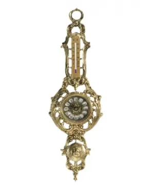 Luxury Baroque Bronze Wall Clock with Thermometer and Sculpted Face Medallion by Luxury Group International