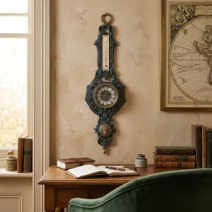 Luxus Barock Bronze Wanduhr mit Thermometer und Skulptiertem Gesichtsmedaillon Lifestyle-Ansicht von Luxury Group International