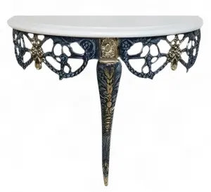 Luxus Barock Bronze Wandtisch mit Demi-Lune Marmorplatte – Luxus Konsolentisch von Luxury Group International
