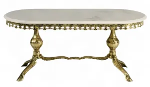 Luxus Barock-Couchtisch mit ovaler Marmorplatte und skulpturalem Sockel aus Bronze Vorderansicht von Luxury Group International