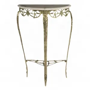 Luxus Barock-Konsole mit Halbmond-Marmorplatte auf kunstvollem Bronze-Gestell – Luxus-Konsole von Luxury Group International