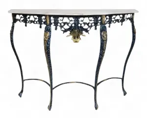 Luxuriöser Barock-Konsolentisch mit Marmorplatte und durchbrochenem floralen Bronze-Sockel - Luxus-Konsolentisch von Luxury Group International