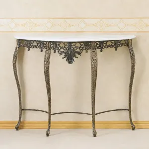 Luxuriöser Barock-Konsolentisch mit Marmorplatte und durchbrochenem floralen Bronze-Sockel - Luxus-Konsolentisch Vorderansicht von Luxury Group International