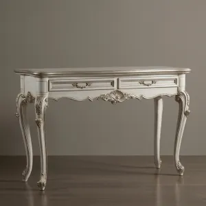 Luxury Baroque Console Table with Twin Drawers in Antique Ivory Finish Front View by Luxury Group International