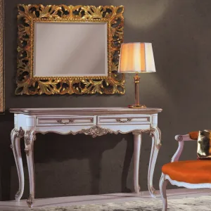 Luxury Baroque Console Table with Twin Drawers in Antique Ivory Finish Lifestyle View by Luxury Group International