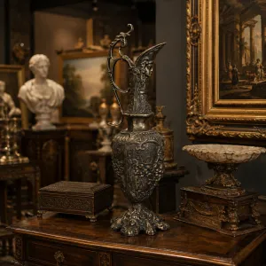 Luxuriöse Barock-Krugvase mit verlängertem Ausguss und kunstvollem Sockel - Luxusvasen Lifestyle-Ansicht von Luxury Group International