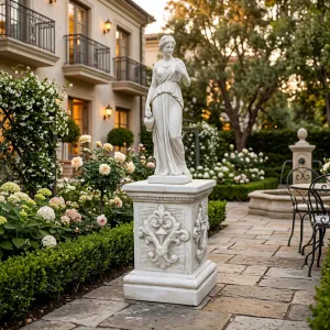 Luxus Barock Gartenpodest mit floralem Rankenrelief und profiliertem Gesims – Gartendekoration Lifestyle-Ansicht von Luxury Group International