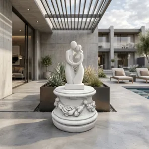 Luxus Barock Gartenpodest mit Skulptiertem Blumenkranz und Geformtem Rand – Gartendekoration Lifestyle-Ansicht von Luxury Group International