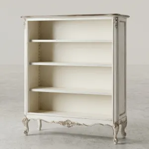Luxury Baroque Open Display Shelve Cabinet with Hand-Carved Cabriole Legs in Ivory Finish Front View by Luxury Group International