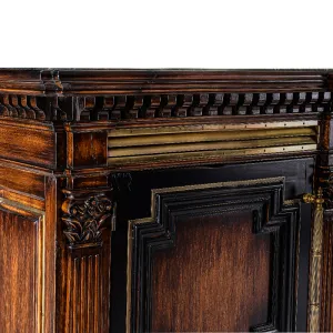 Luxus Barock-Sideboard mit Walnuss-Holzfinish, Doppeltem Aufbewahrungsschrank & Grünem Marmortop Detailansicht von Luxury Group International