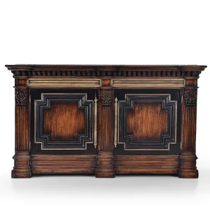 Luxus Barock-Sideboard mit Walnuss-Holzfinish, Doppeltem Aufbewahrungsschrank & Grünem Marmortop Vorderansicht von Luxury Group International