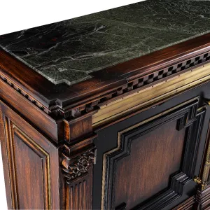 Luxus Barock-Sideboard mit Walnuss-Holzfinish, Doppeltem Aufbewahrungsschrank & Grünem Marmortop Draufsicht von Luxury Group International