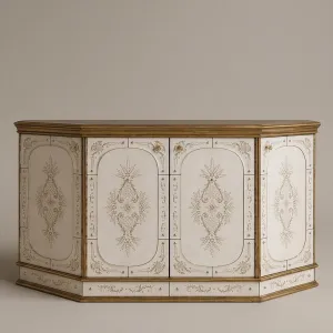 Luxus Barock-Sideboard mit floral gravierten Türpaneelen in antikgoldener Ausführung Vorderansicht von Luxury Group International