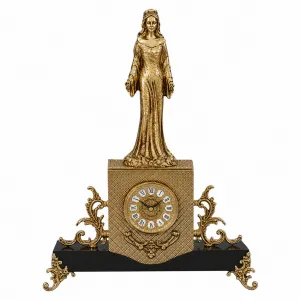 Luxury Baroque Standing Lady Bronze Table Clock with Ornate Wooden Base - Royal Home Accessories by Luxury Group International