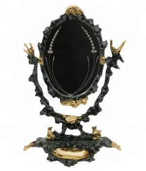 Luxus Barock Drehbarer Tischspiegel mit Verziertem Bronze-Blumenrahmen – Luxus Wohnaccessoires von Luxury Group International
